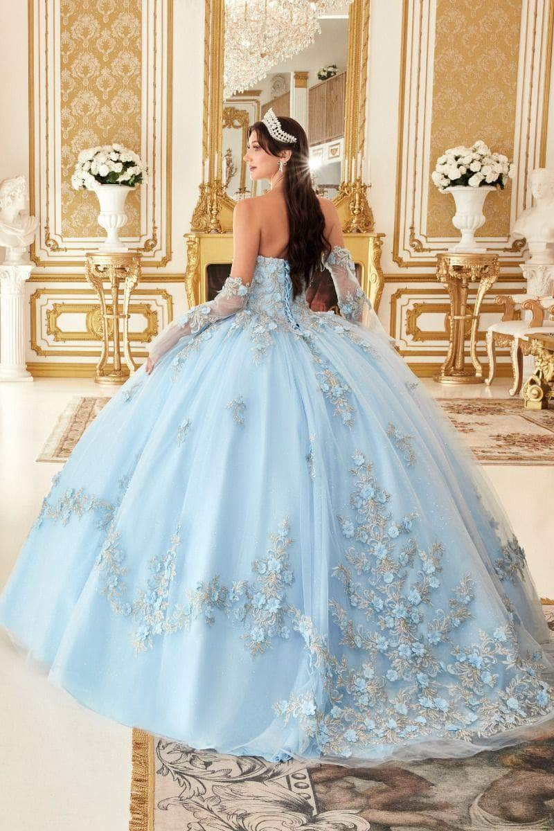 Cinderella Divine 15714 - Strapless Floral Applique Ballgown Special Occasion Dress