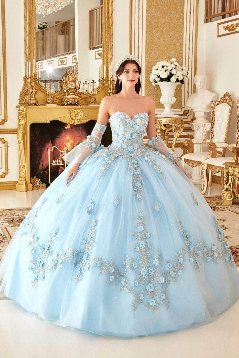 Cinderella Divine 15714 - Strapless Floral Applique Ballgown Special Occasion Dress