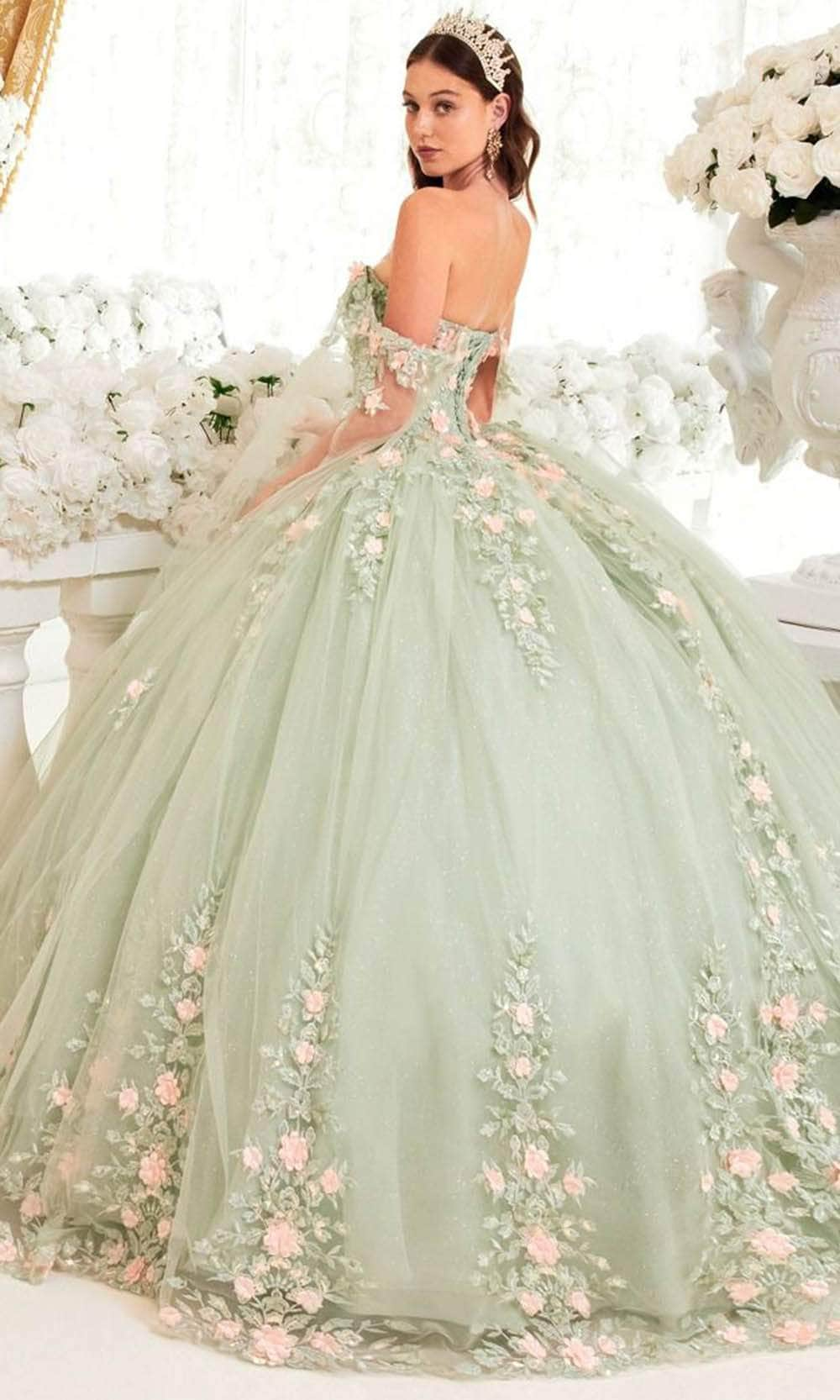 Cinderella Divine 15716 - Sweetheart Neck Floral Detailed Ballgown Ball Gowns