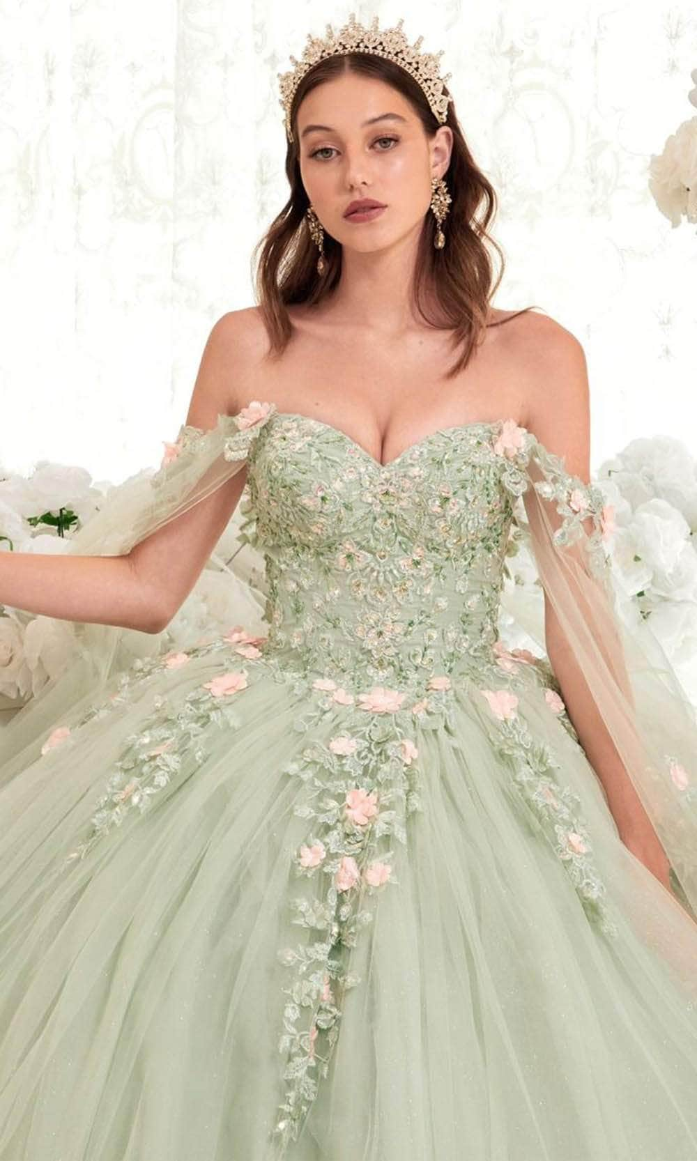 Cinderella Divine 15716 - Sweetheart Neck Floral Detailed Ballgown Ball Gowns