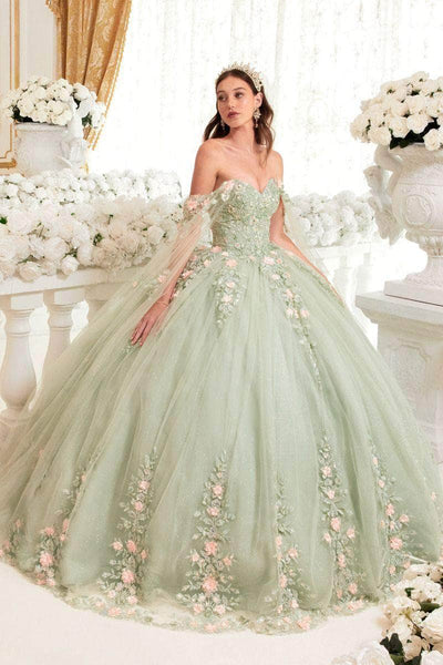 Cinderella Divine 15716 - Sweetheart Neck Floral Detailed Ballgown Ball Gowns