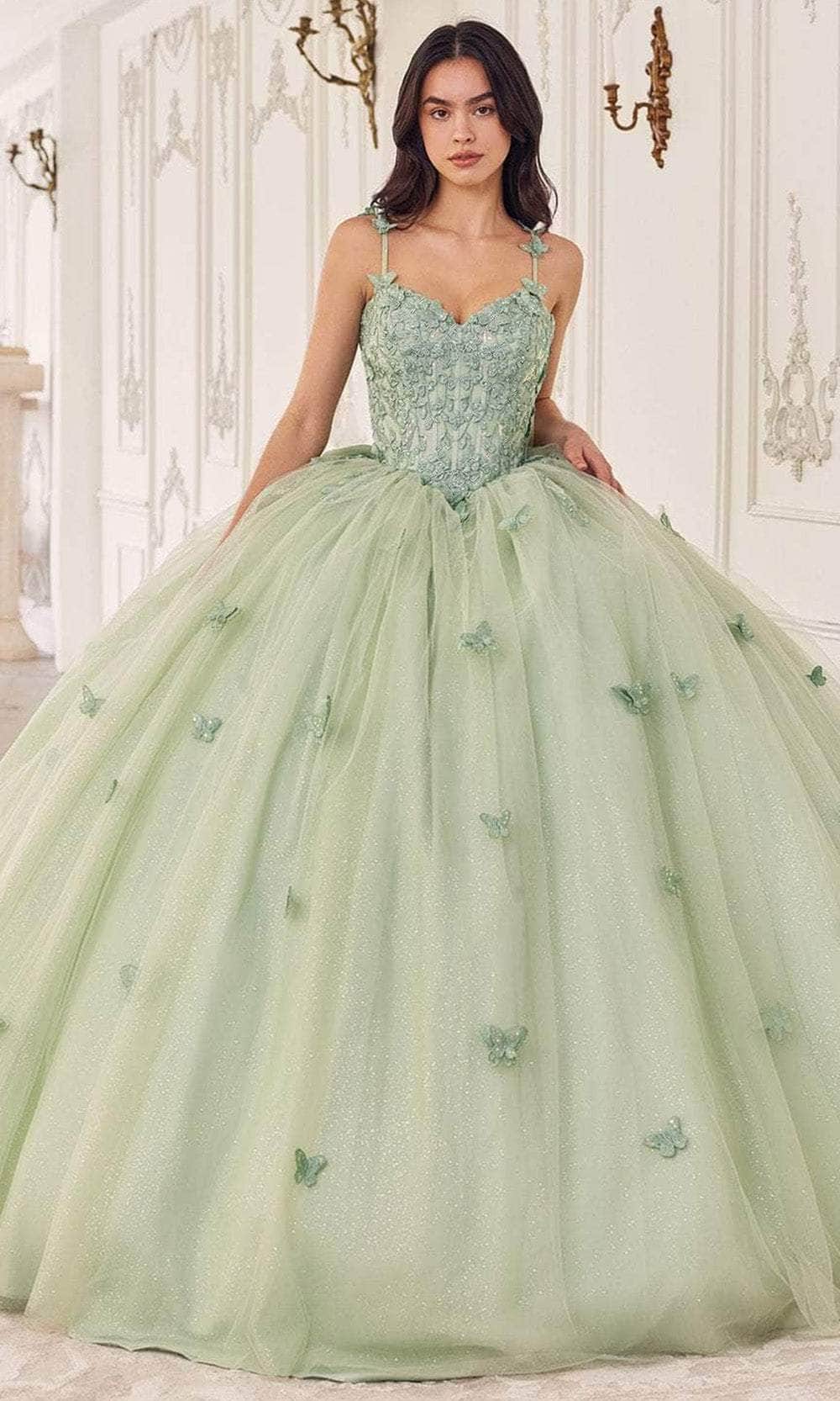 ladivine 15718 - butterfly detail ballgown Special Occasion Dresses Dresses XXS /  Sage