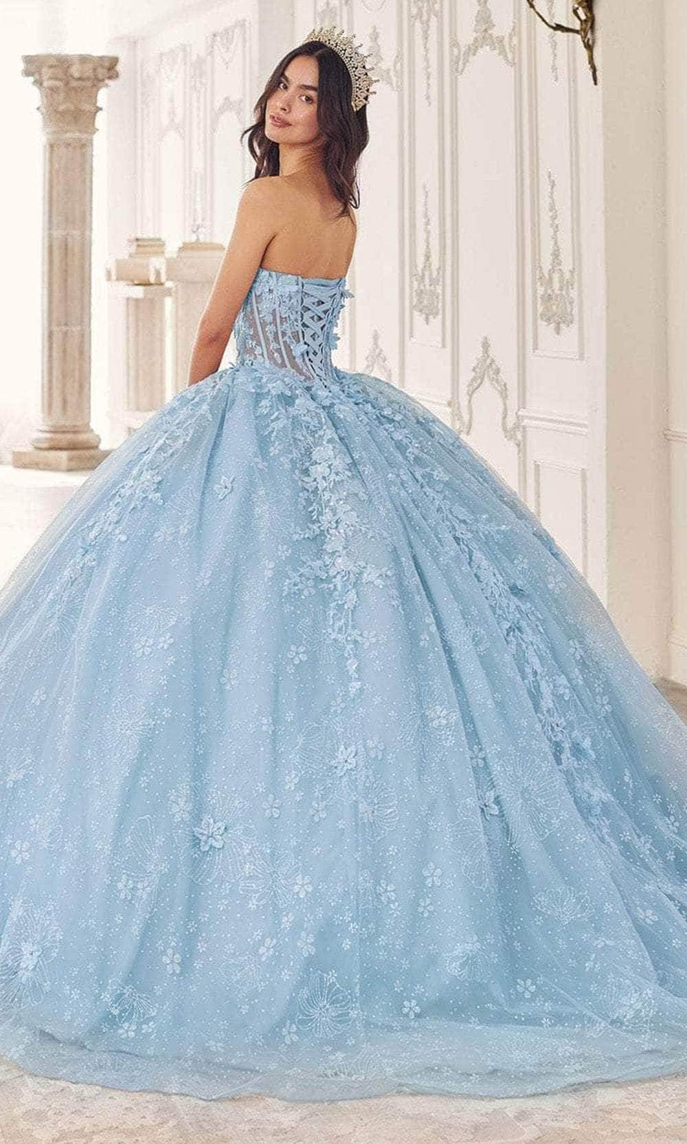 ladivine 15719 - sheer corset ballgown Special Occasion Dresses Dresses XXS /  Blue