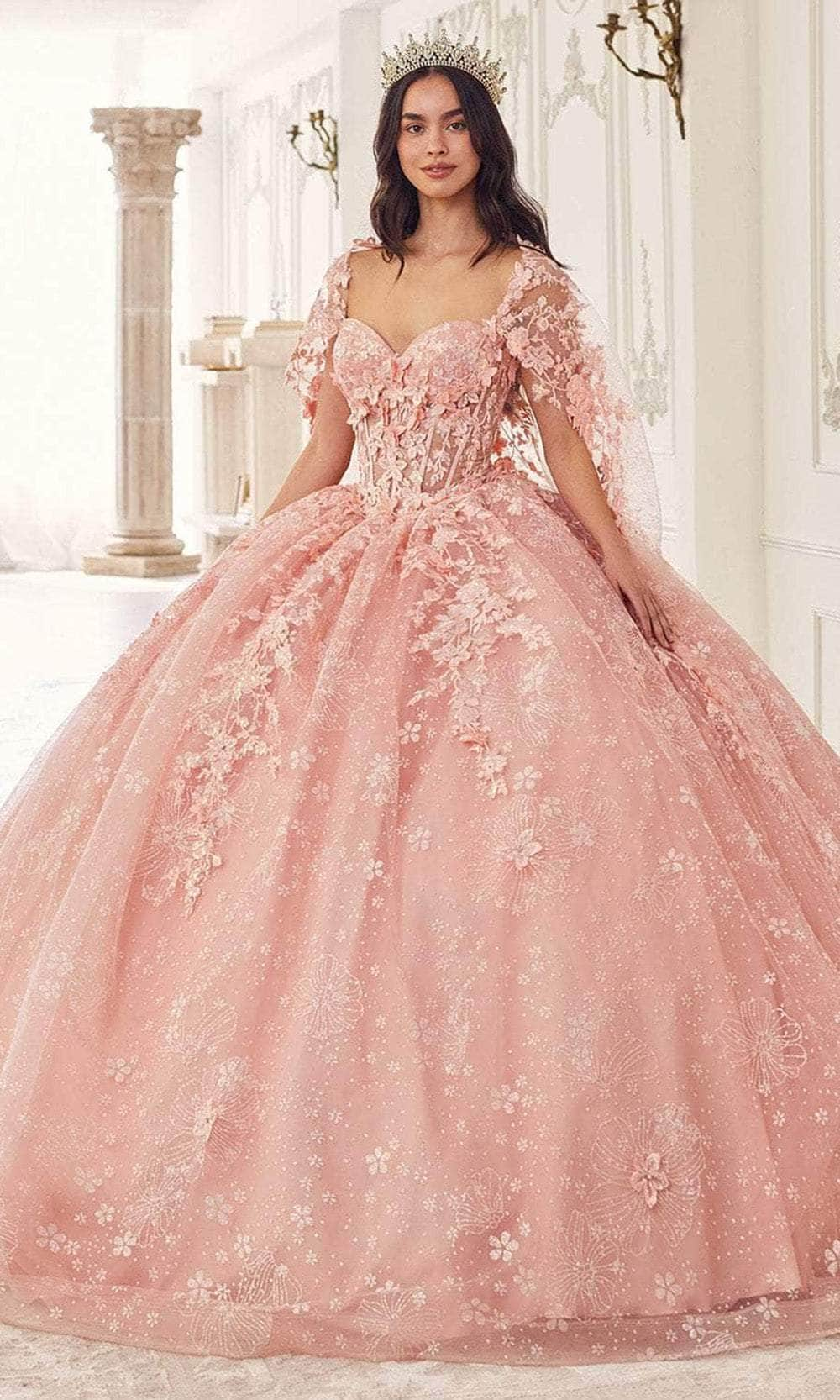 Cinderella Divine 15719 - Applique Ornate Ballgown Special Occasion Dress XXS / Blush