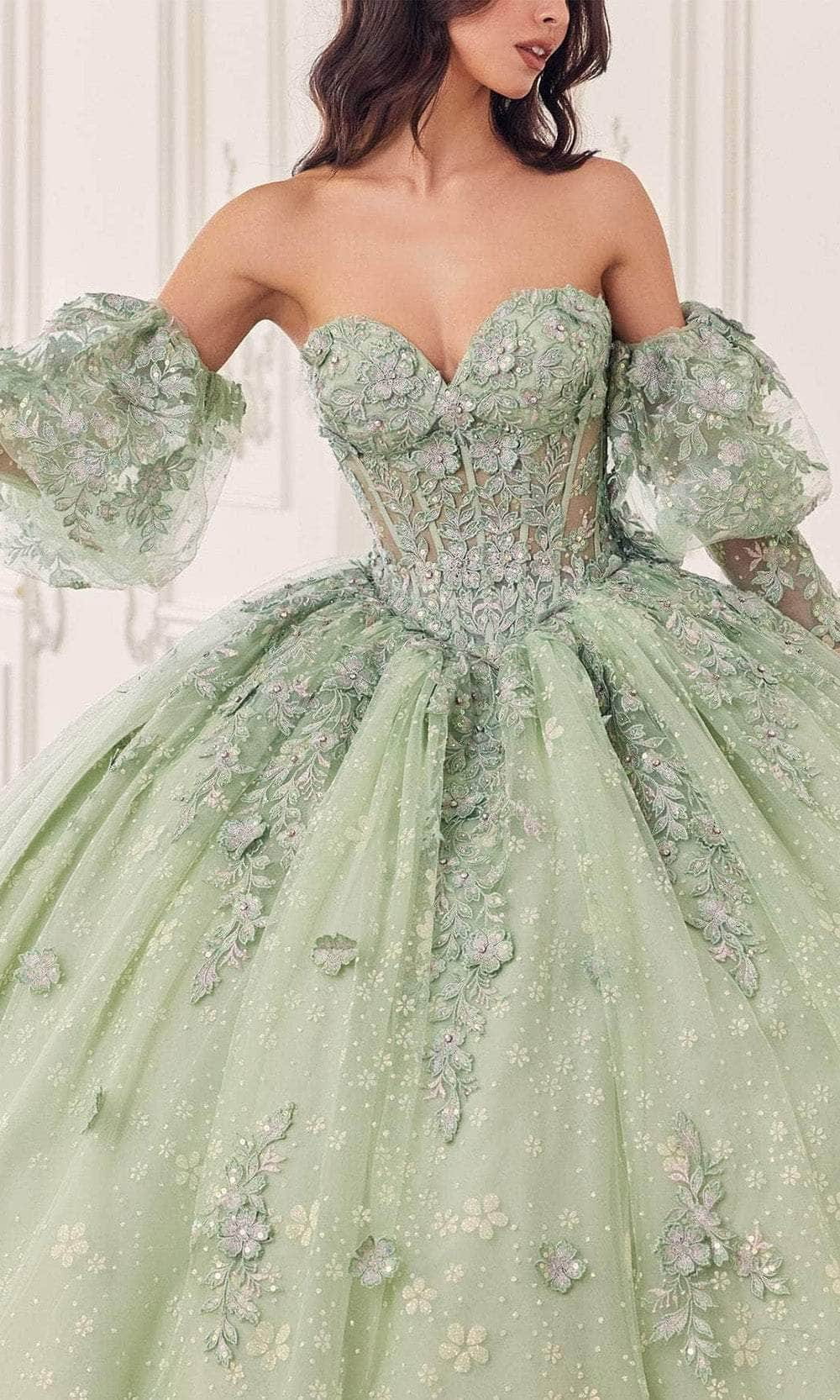 Cinderella Divine 15722 - Puff Sleeve Ballgown Special Occasion Dress