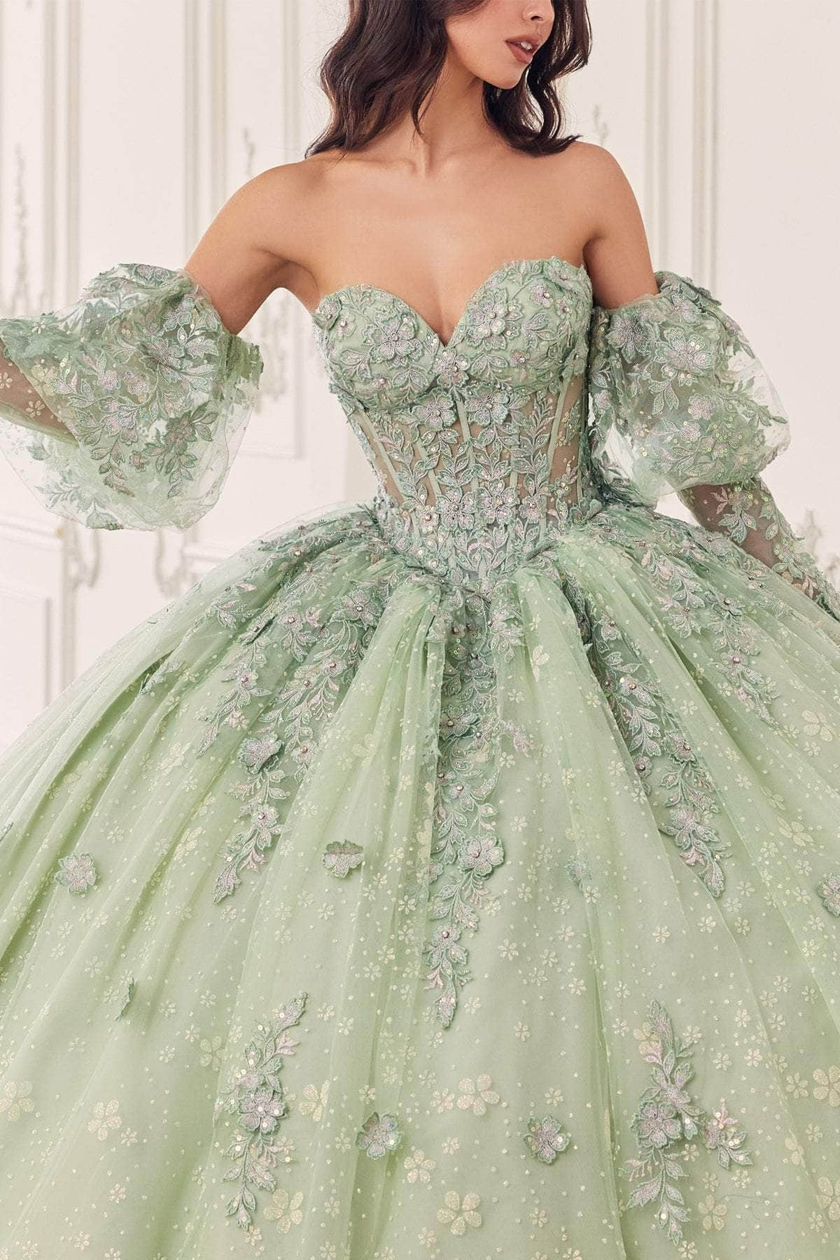 Cinderella Divine 15722 - Puff Sleeve Ballgown Special Occasion Dress