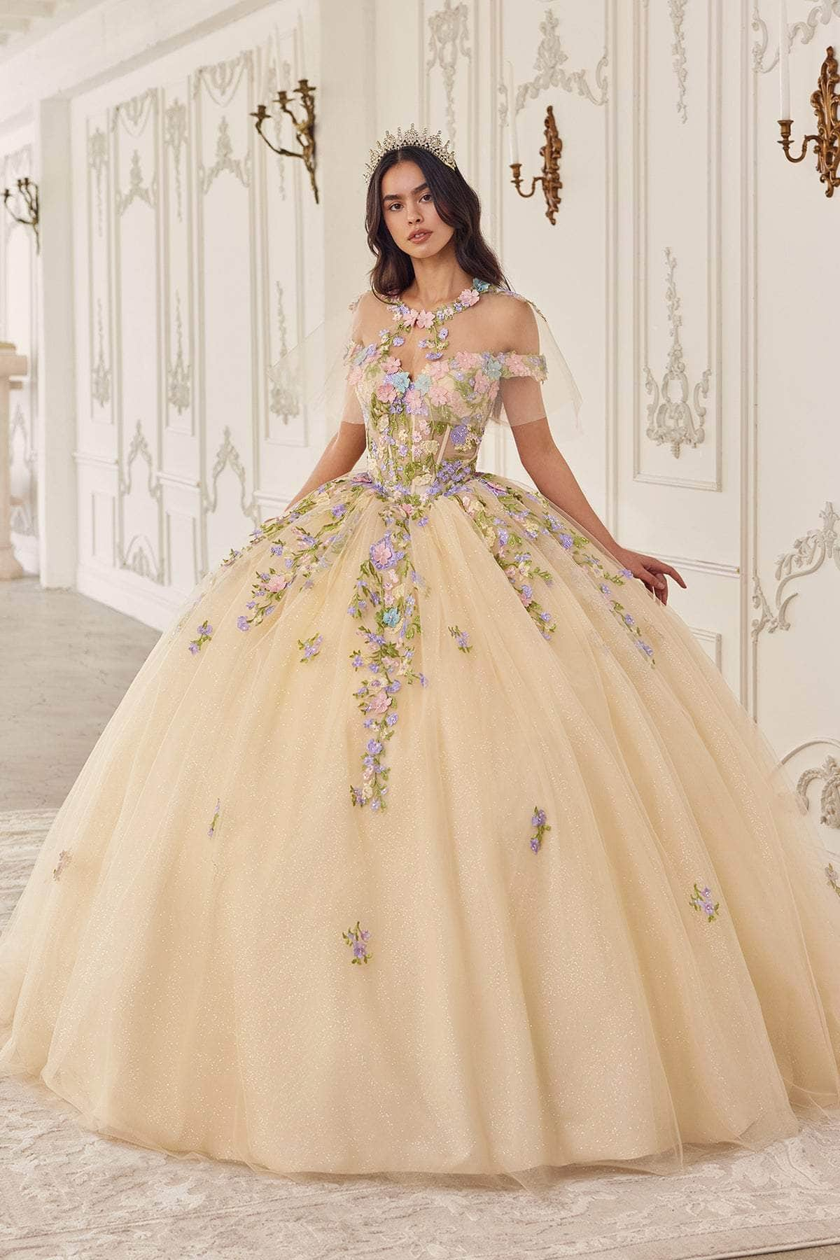 Cinderella Divine 15724 - Multi-Color Floral Ballgown Special Occasion Dress