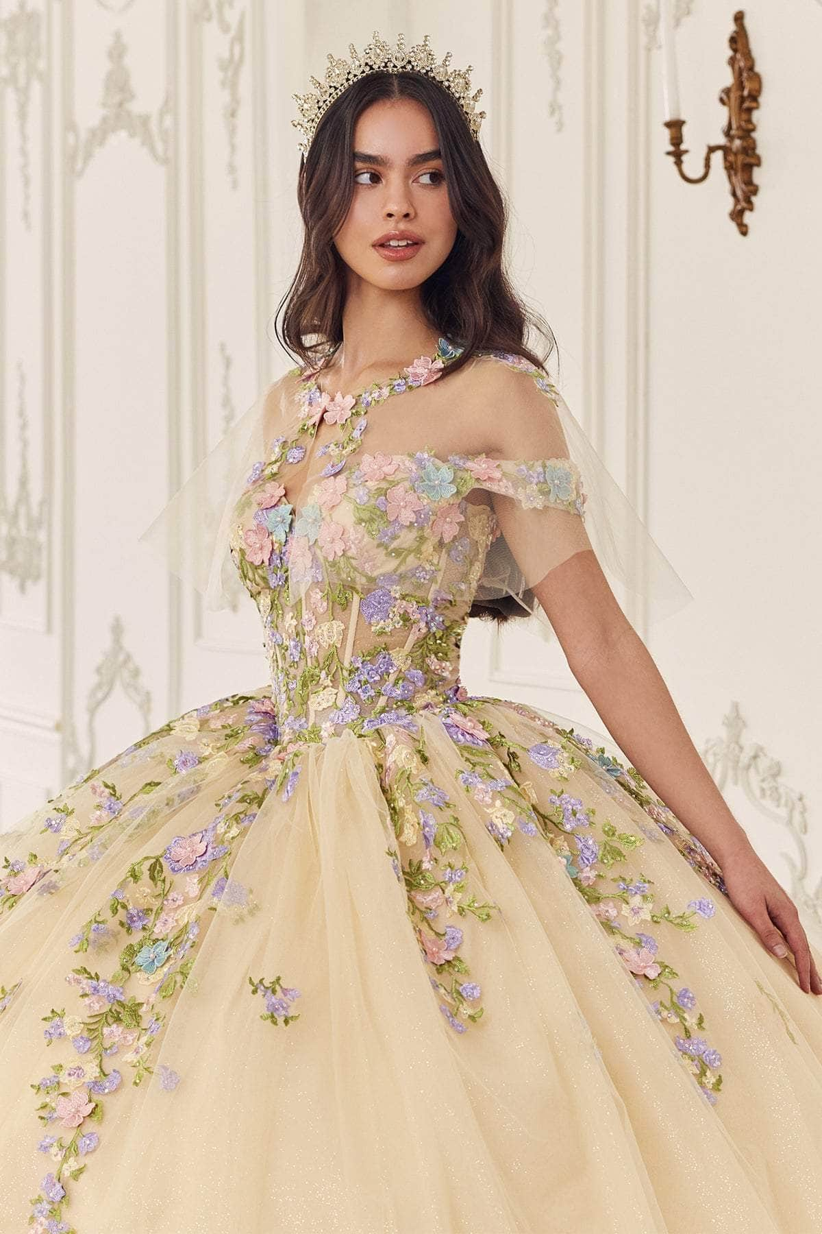 Cinderella Divine 15724 - Multi-Color Floral Ballgown Special Occasion Dress