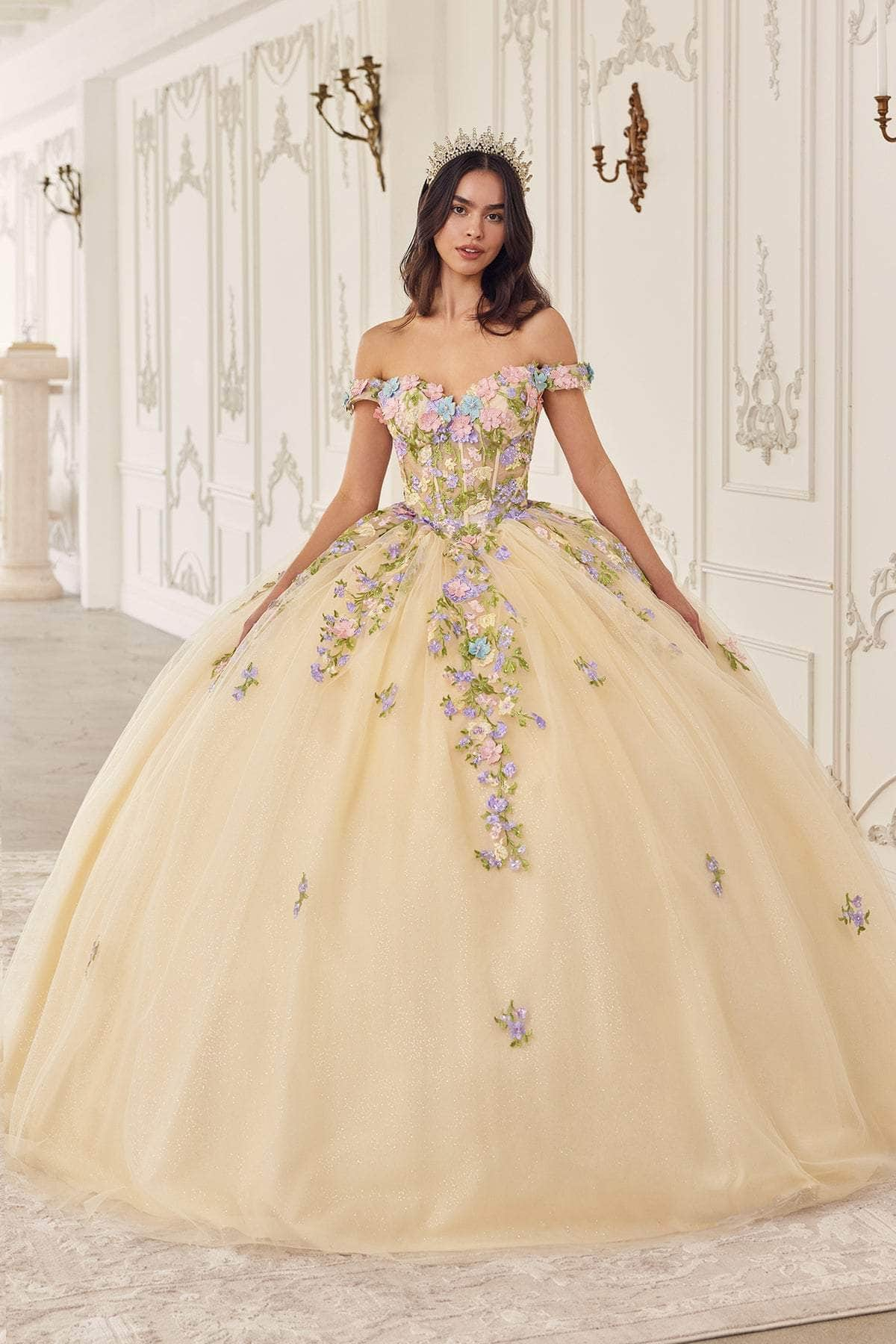 Cinderella Divine 15724 - Multi-Color Floral Ballgown Special Occasion Dress