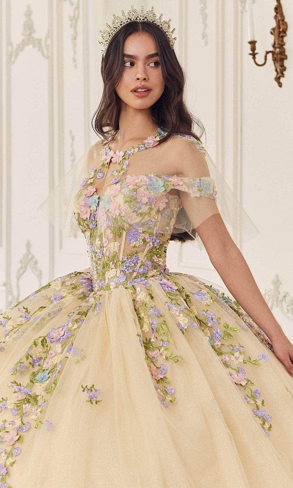 Cinderella Divine 15724 - Multi-Color Floral Ballgown Special Occasion Dress