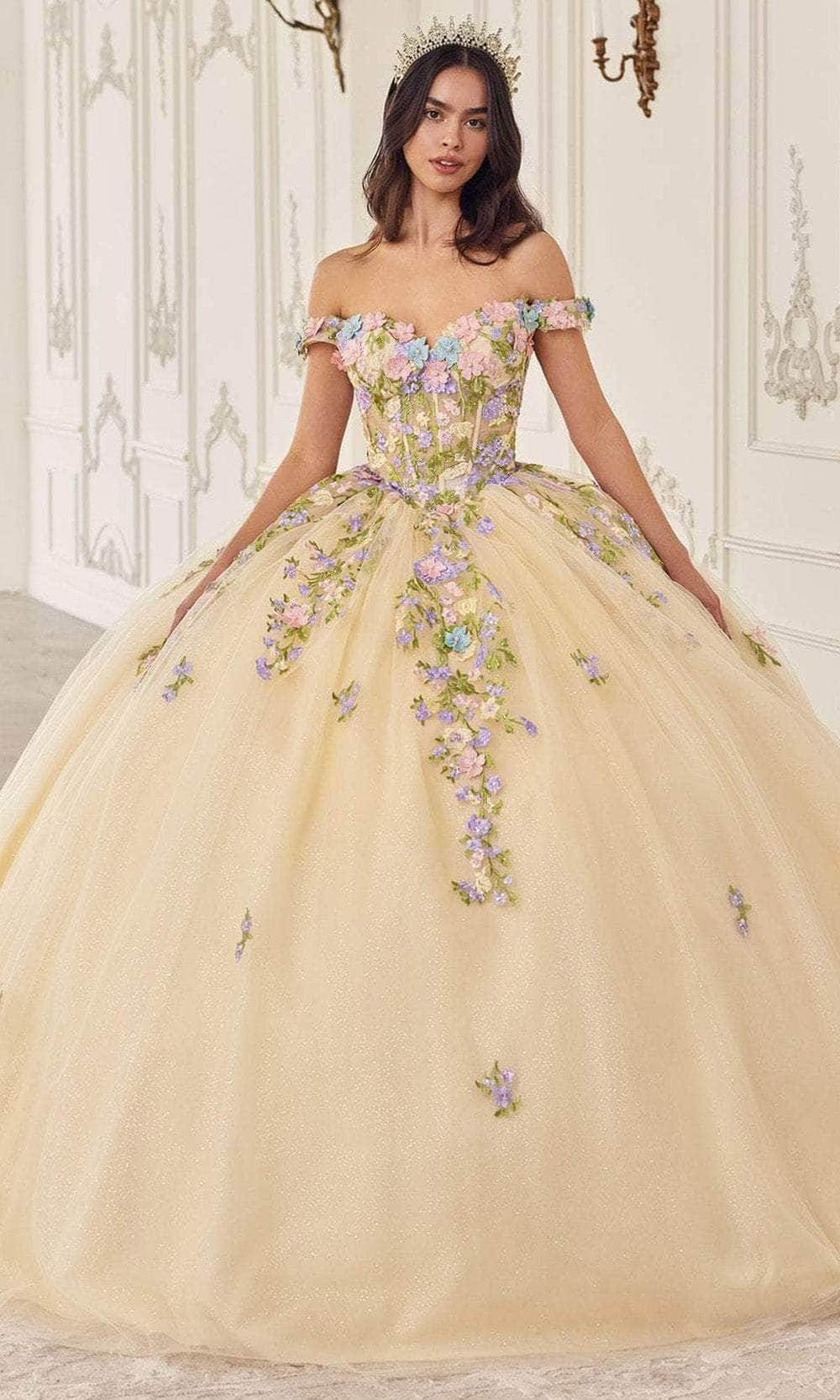 Cinderella Divine 15724 - Multi-Color Floral Ballgown Special Occasion Dress