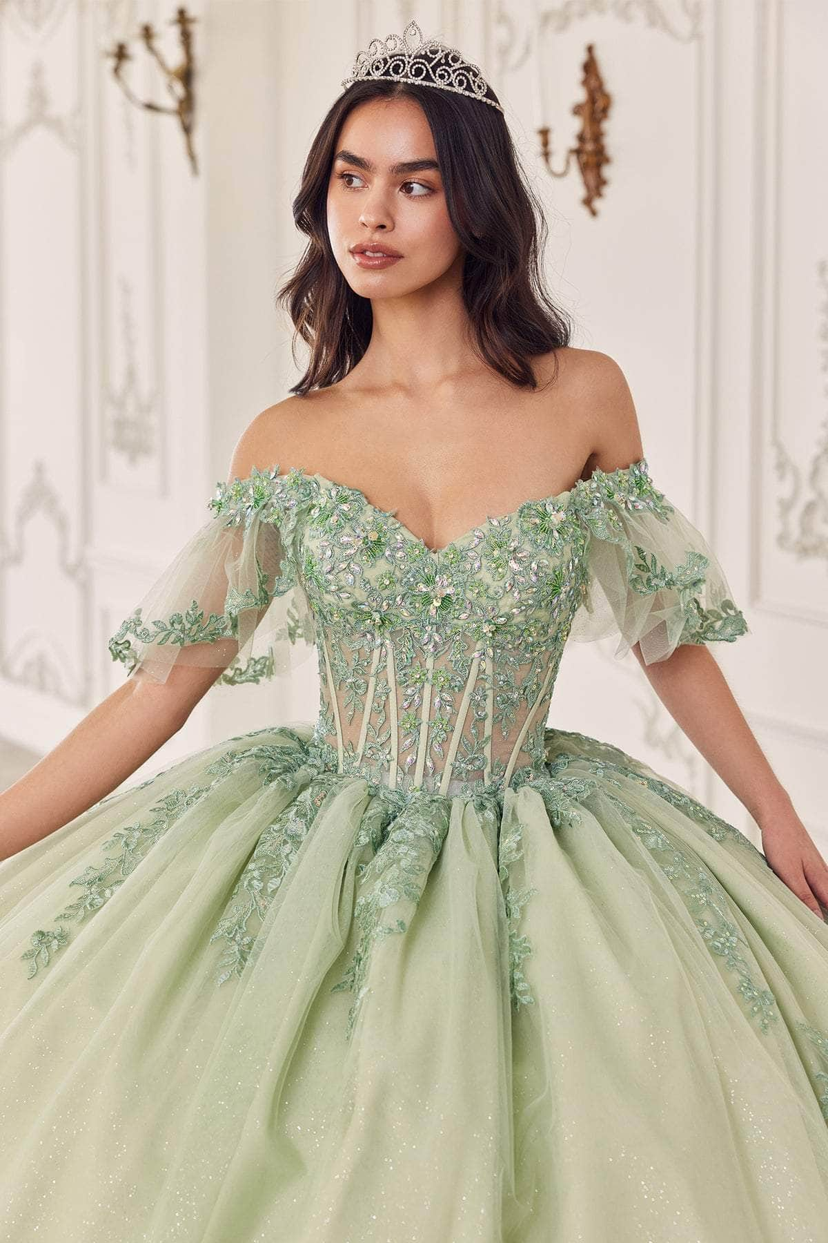 Cinderella Divine 15725 - Applique Detailed Ballgown Special Occasion Dress