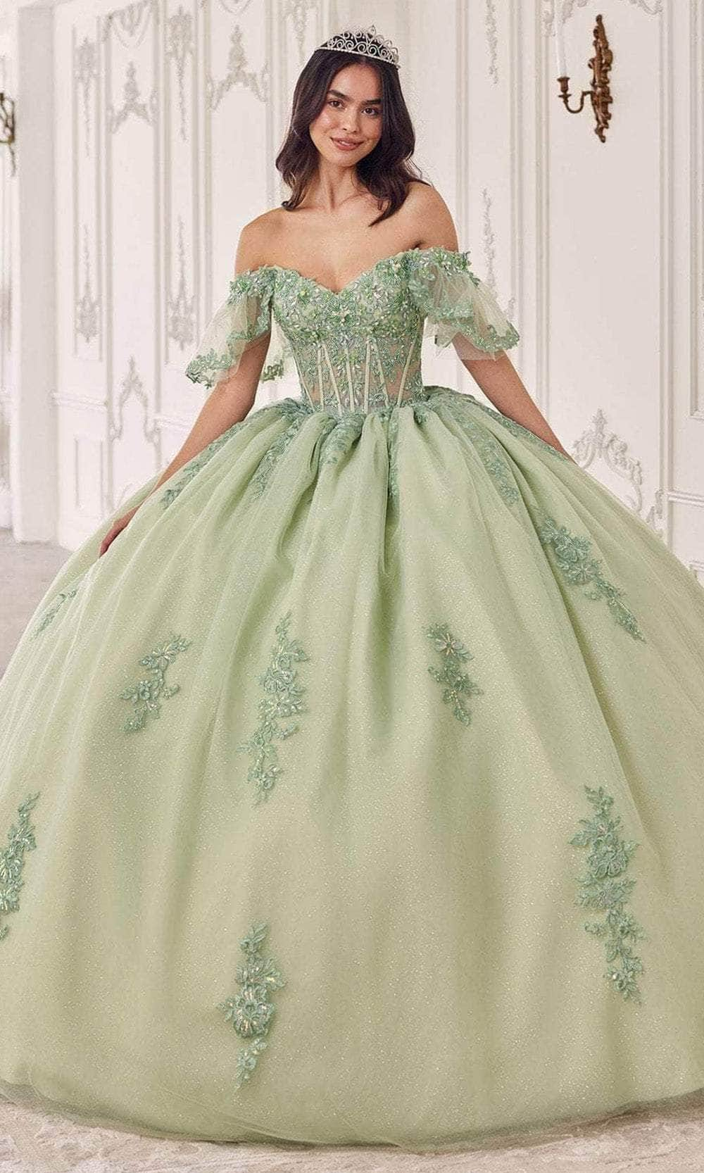 ladivine 15725 - floral applique ballgown Special Occasion Dresses Dresses XXS /  Sage