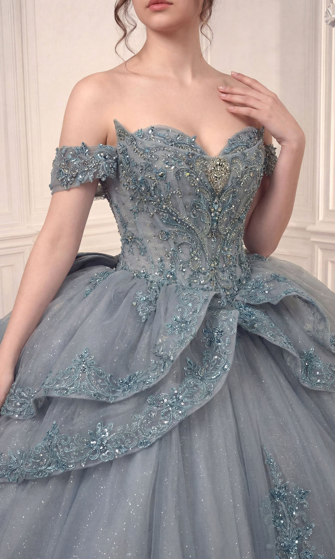 Ladivine 15729 Sweetheart Layered Overskirt Quinceanera Dress
