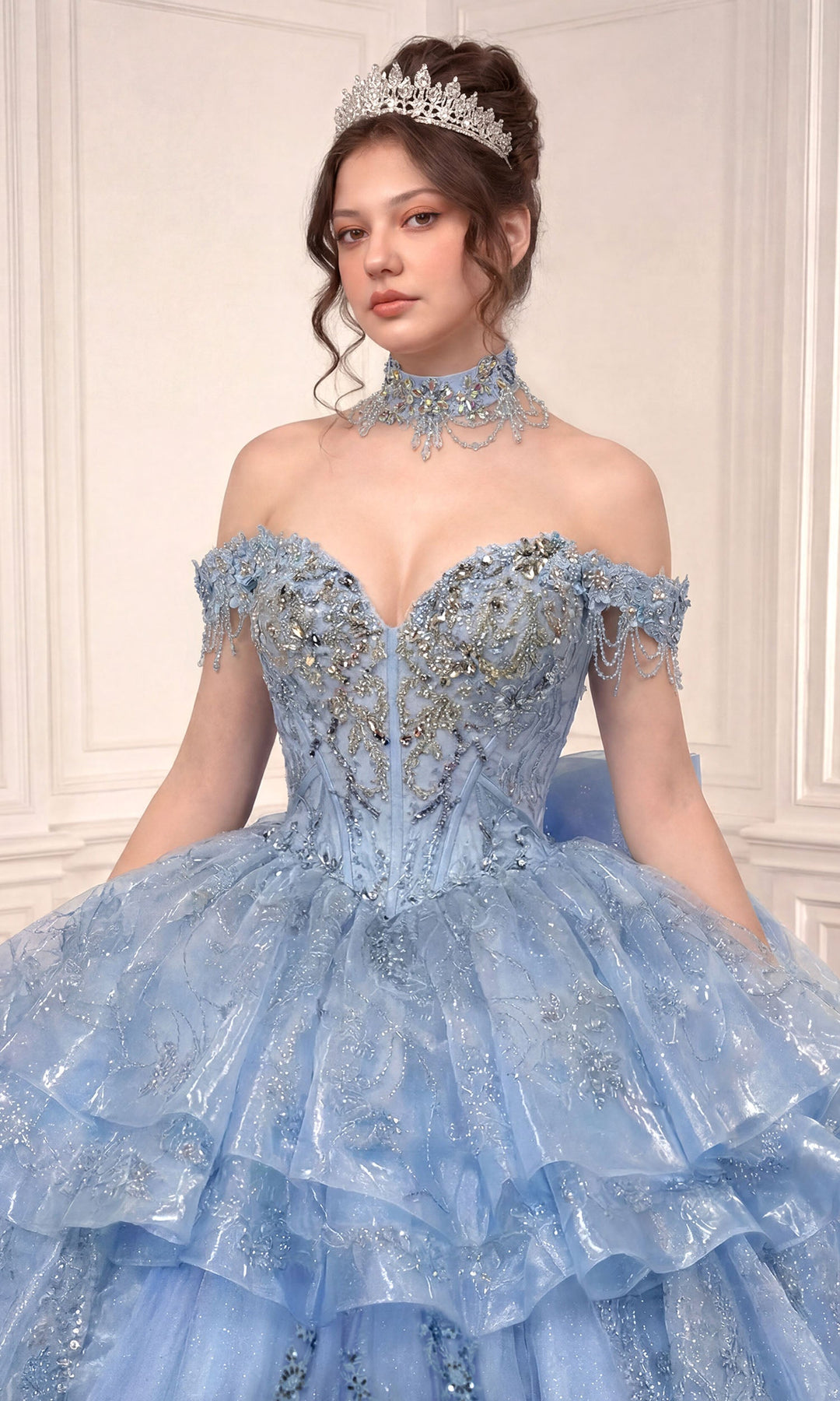 Ladivine 15742 Beaded Applique Lace-Up Quinceanera Dress