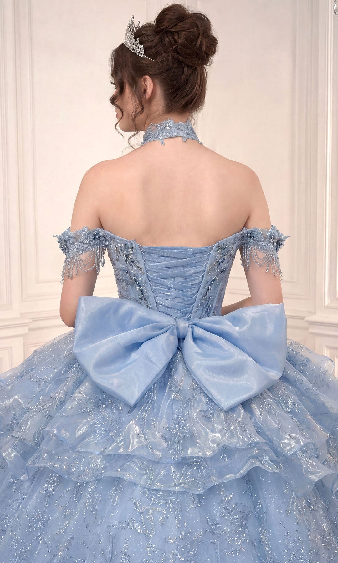 Ladivine 15742 Beaded Applique Lace-Up Quinceanera Dress
