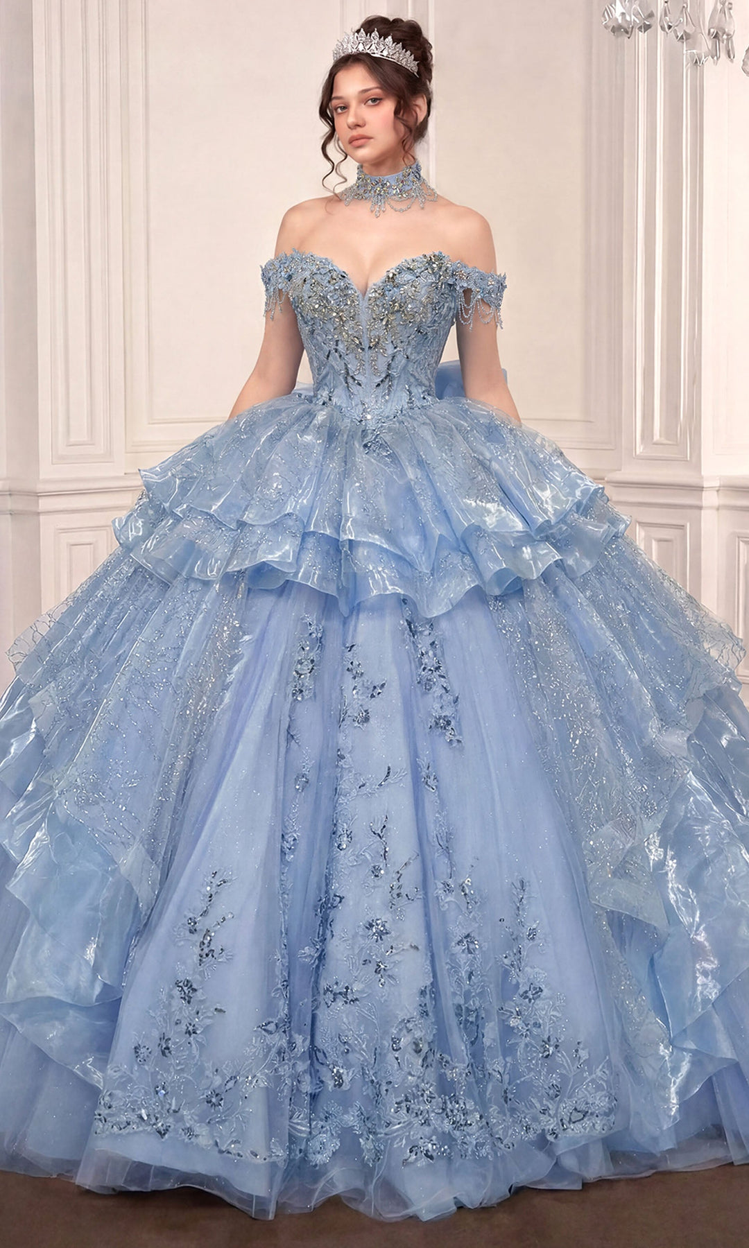 Ladivine 15742 Beaded Applique Lace-Up Quinceanera Dress