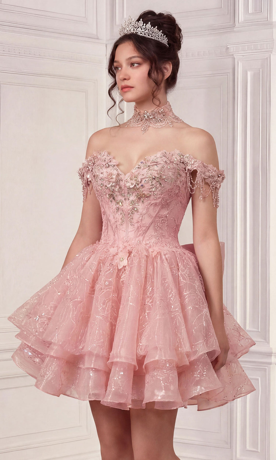 Ladivine 15742 Beaded Applique Lace-Up Quinceanera Dress