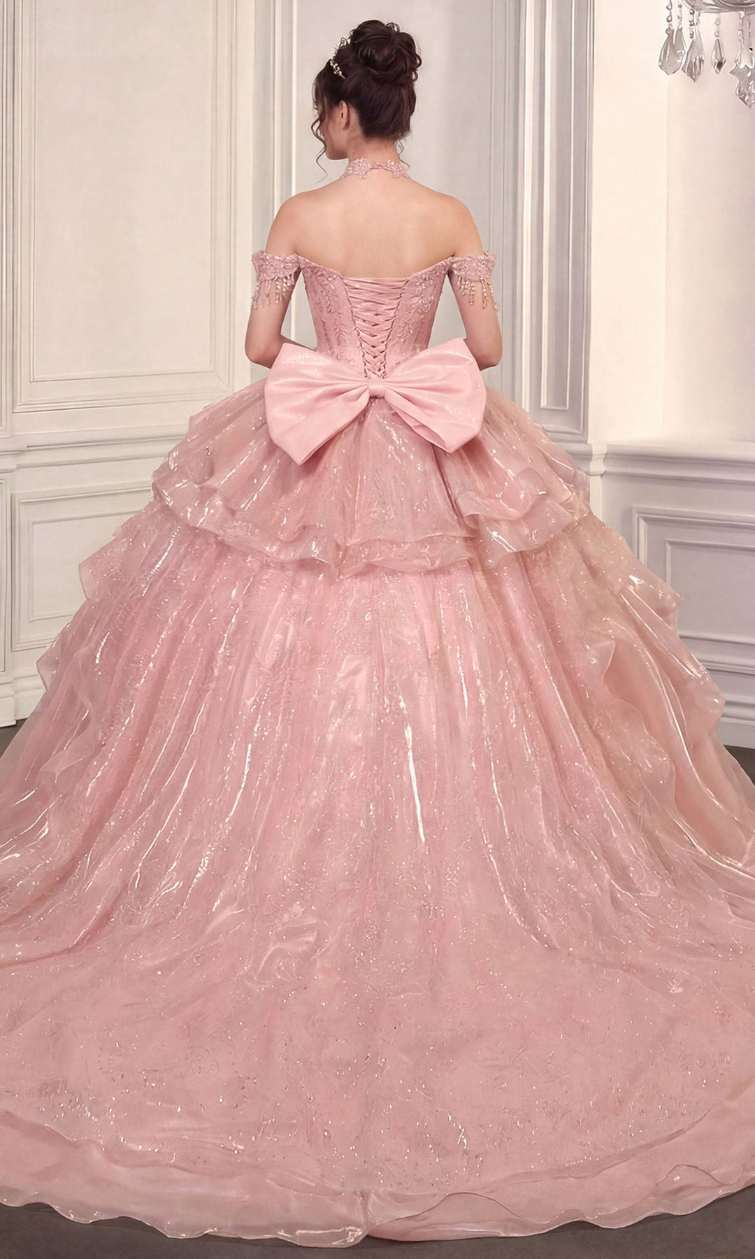 Ladivine 15742 Beaded Applique Lace-Up Quinceanera Dress
