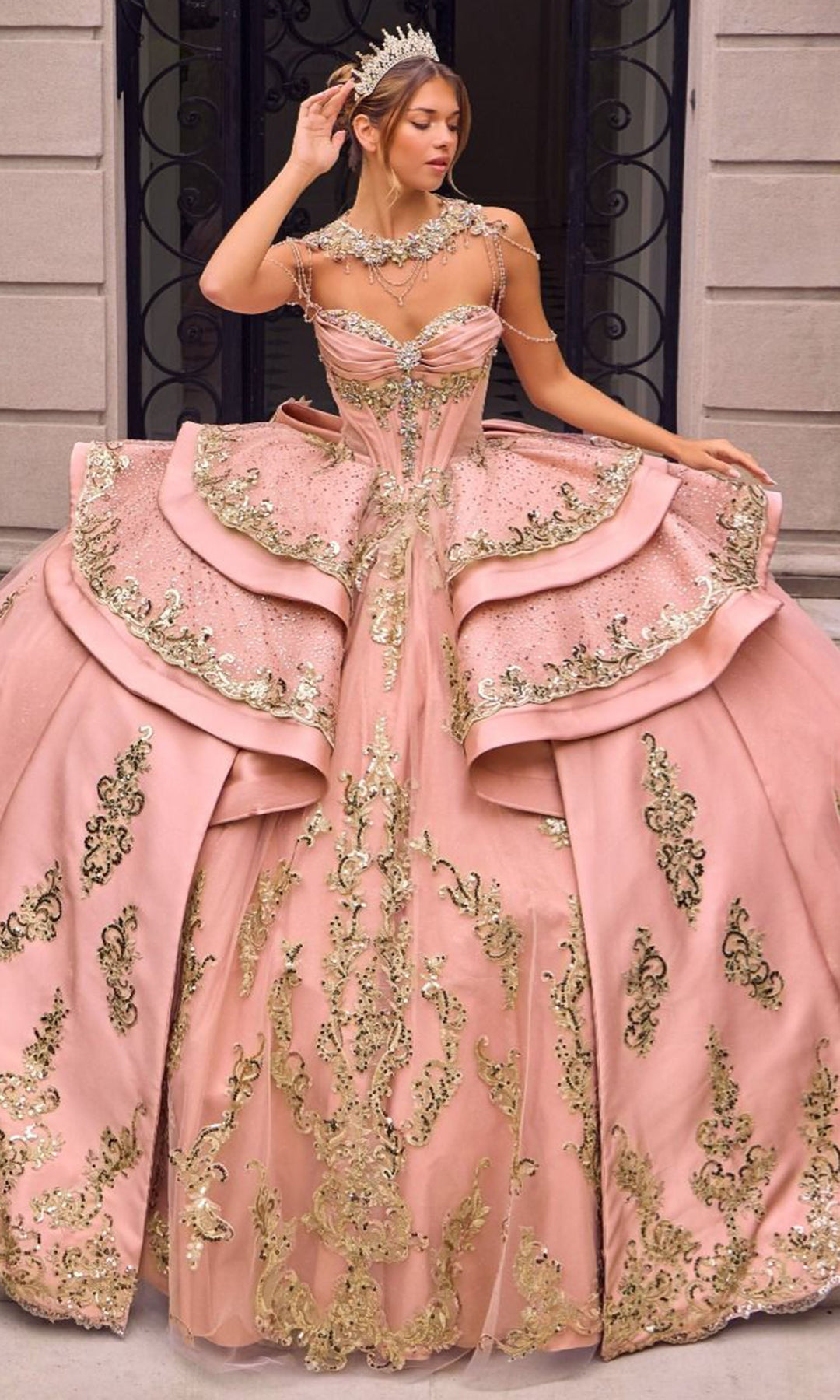 Ladivine 15744 Embellished Tiered Quinceanera Dress