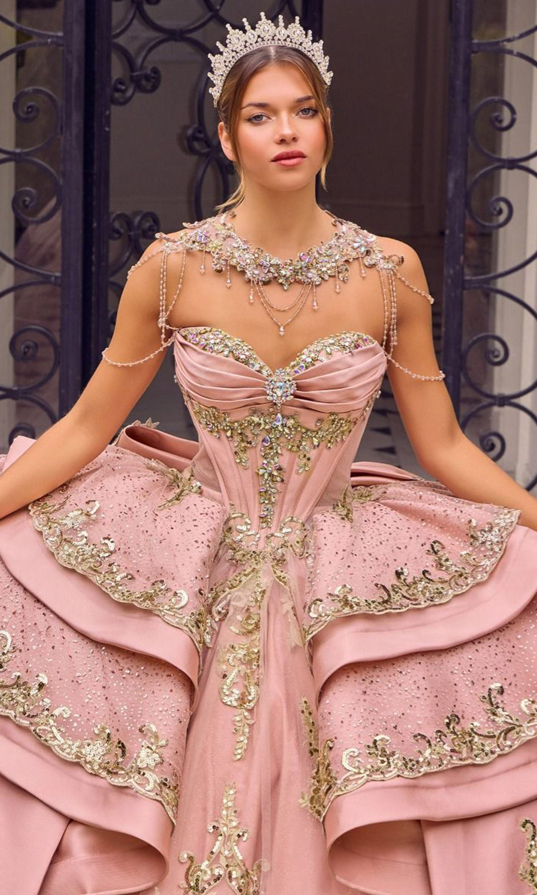Ladivine 15744 Embellished Tiered Quinceanera Dress