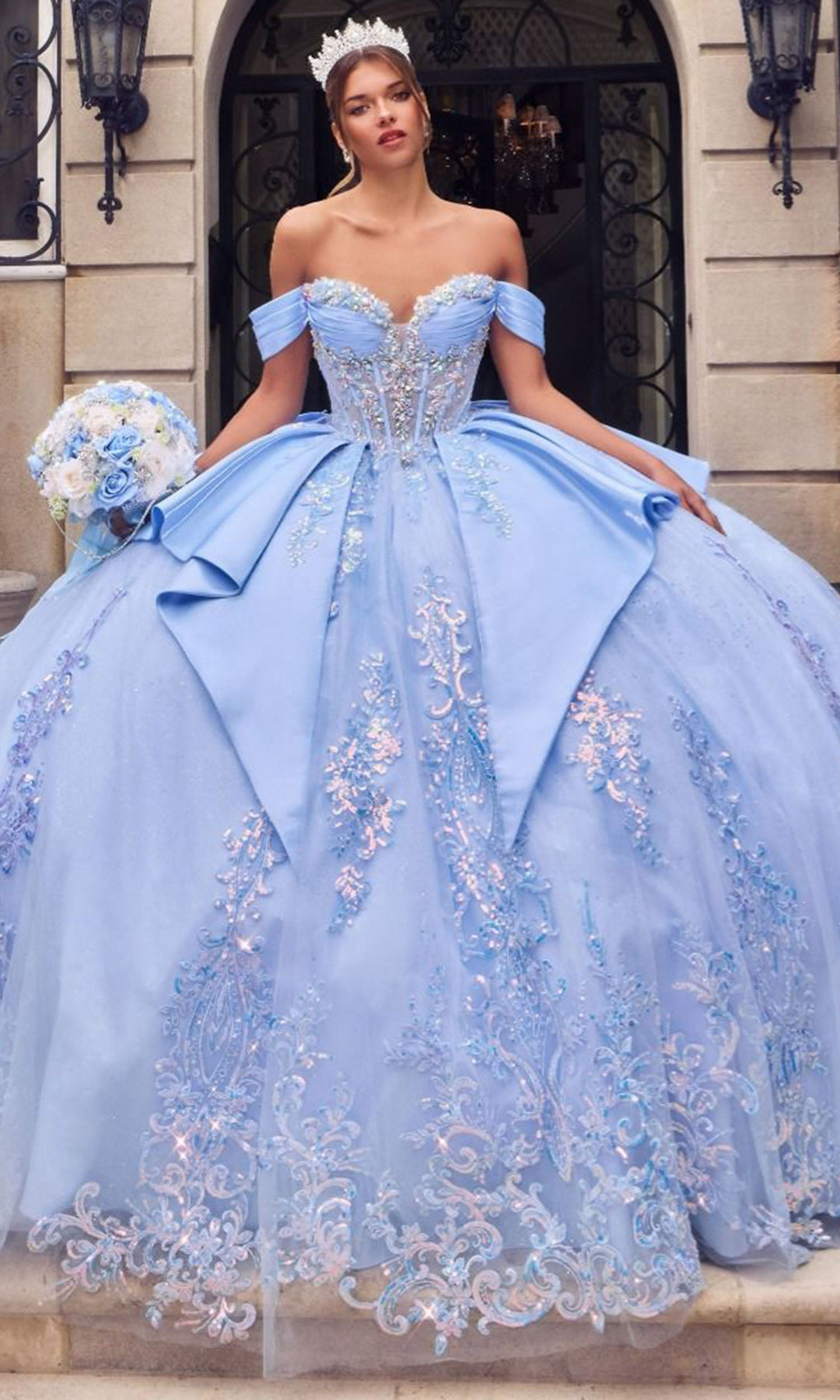 Ladivine 15745 Embellished Off Shoulder Quinceanera Dress