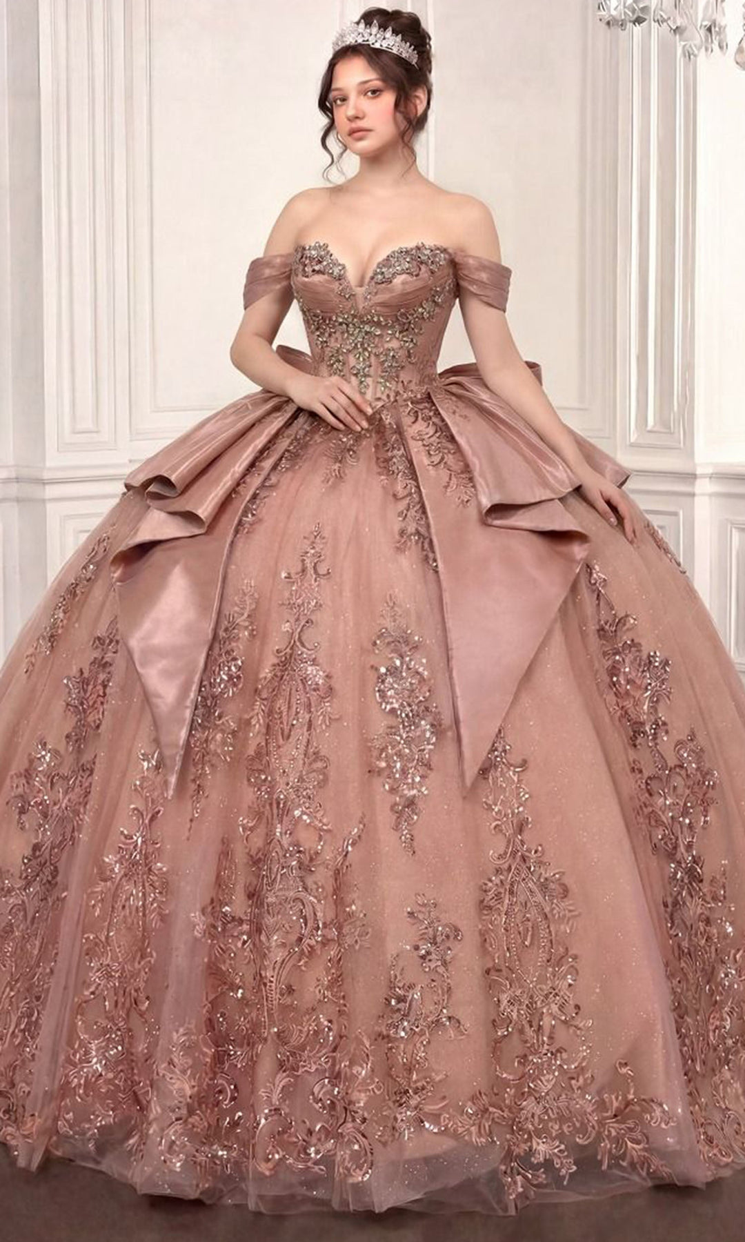 Ladivine 15745 Embellished Off Shoulder Quinceanera Dress