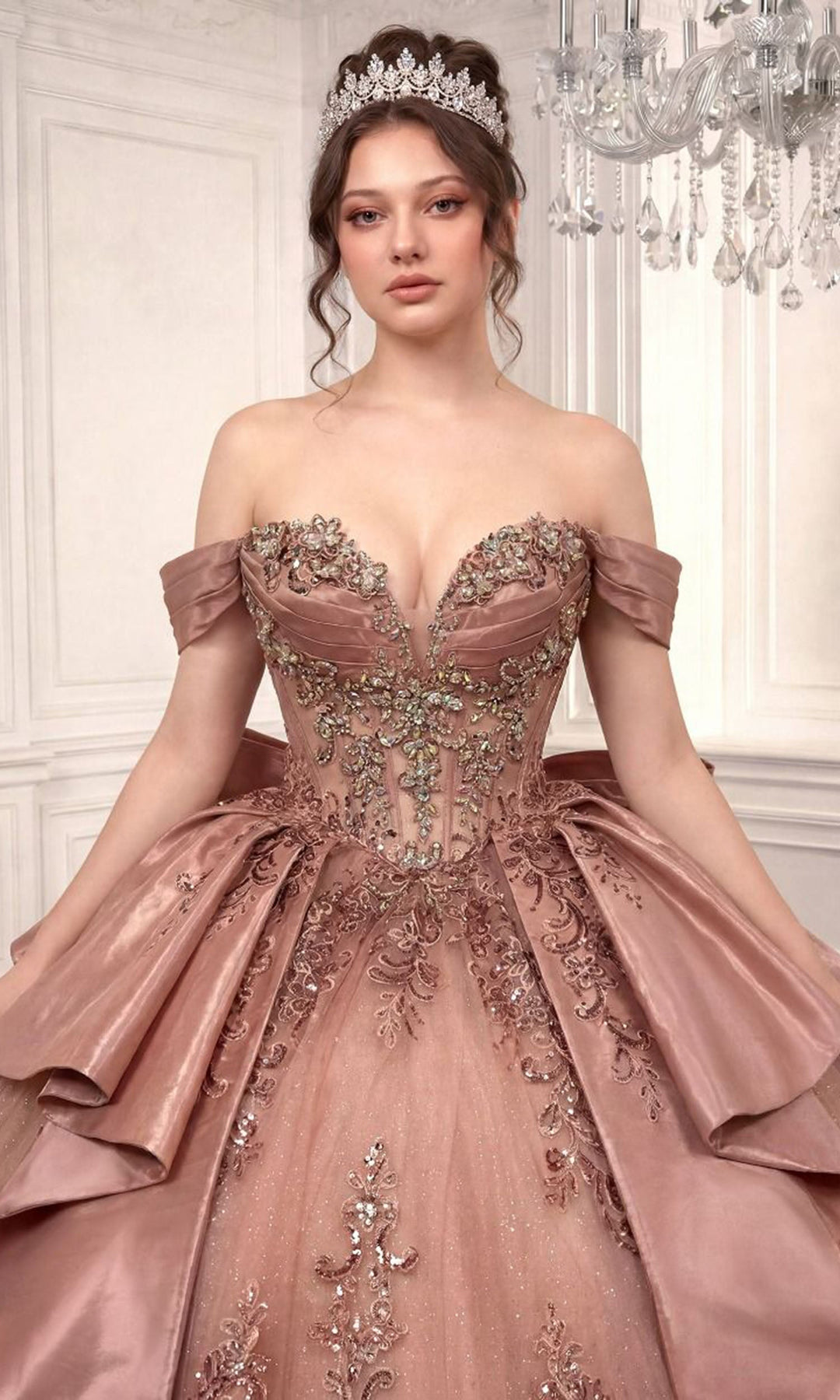 Ladivine 15745 Embellished Off Shoulder Quinceanera Dress