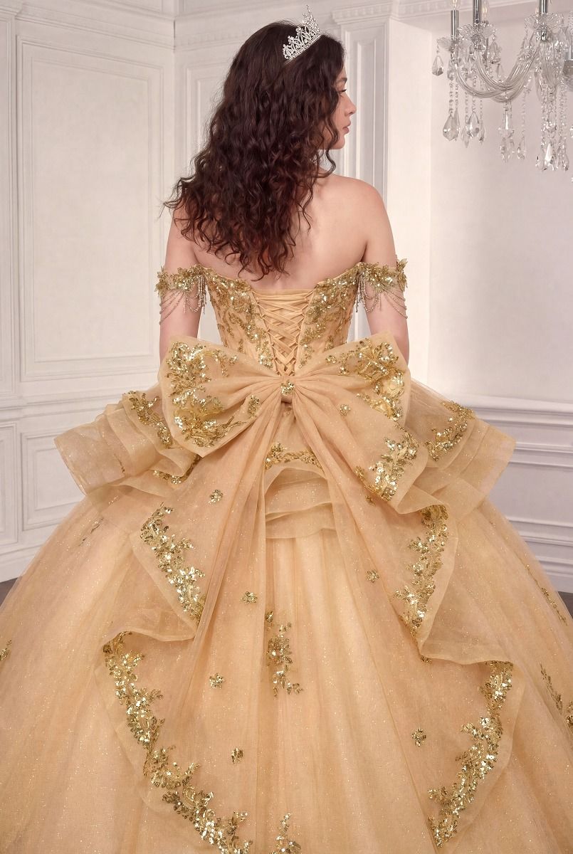 Ladivine 15746 Applique Adorned Peplum Quinceanera Dress