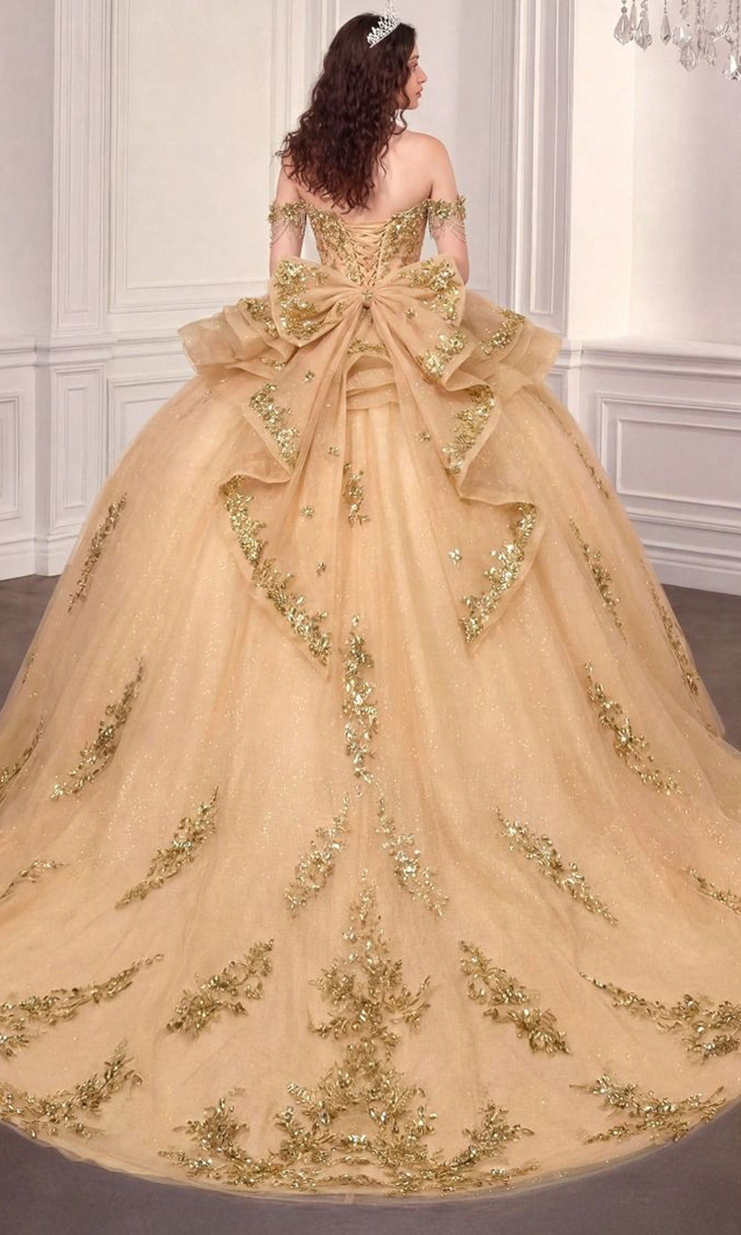 Ladivine 15746 Applique Adorned Peplum Quinceanera Dress