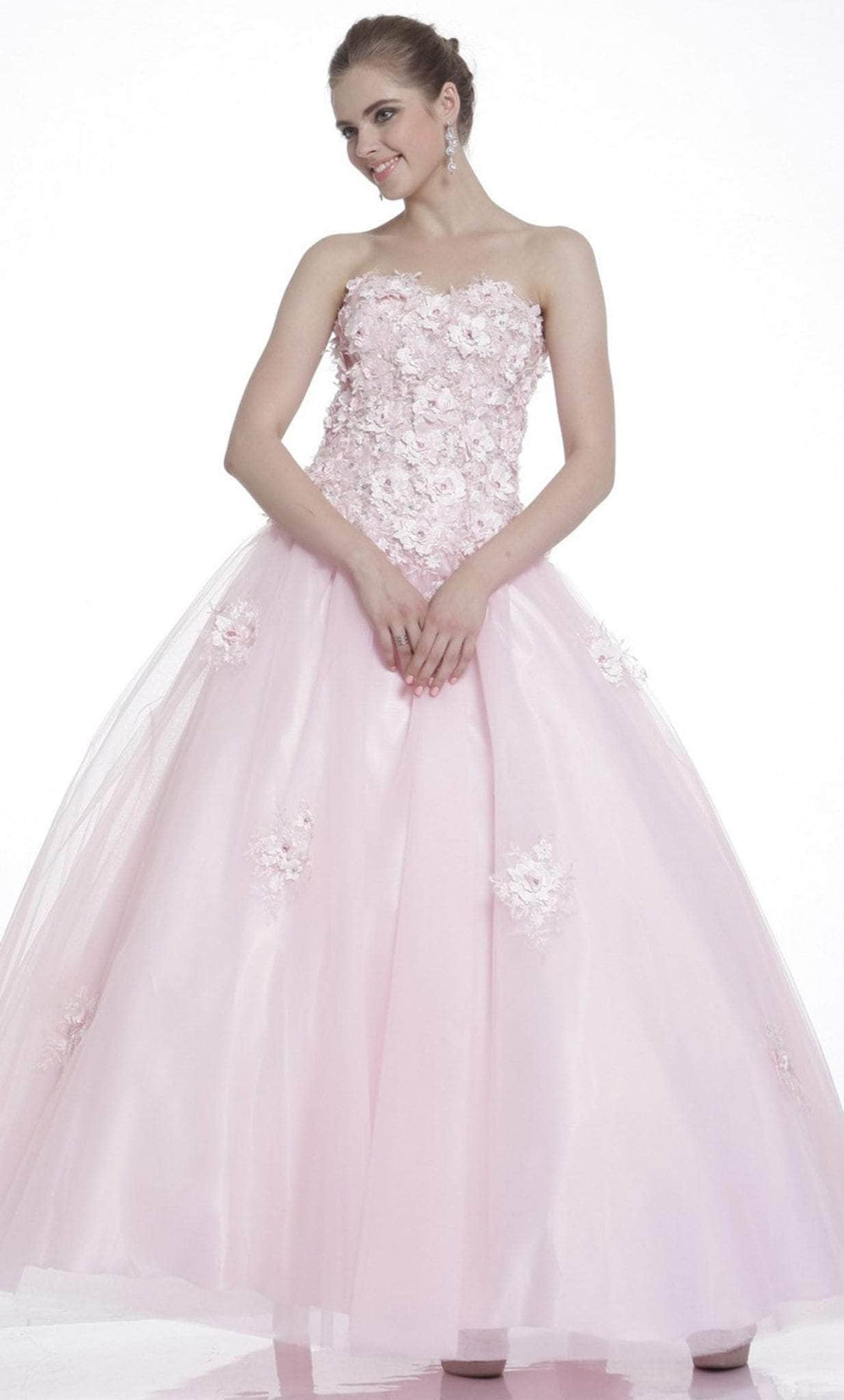 Ladivine 2222 - Strapless Sweetheart Floral Ballgown Ball Gowns 2 / Baby Pink