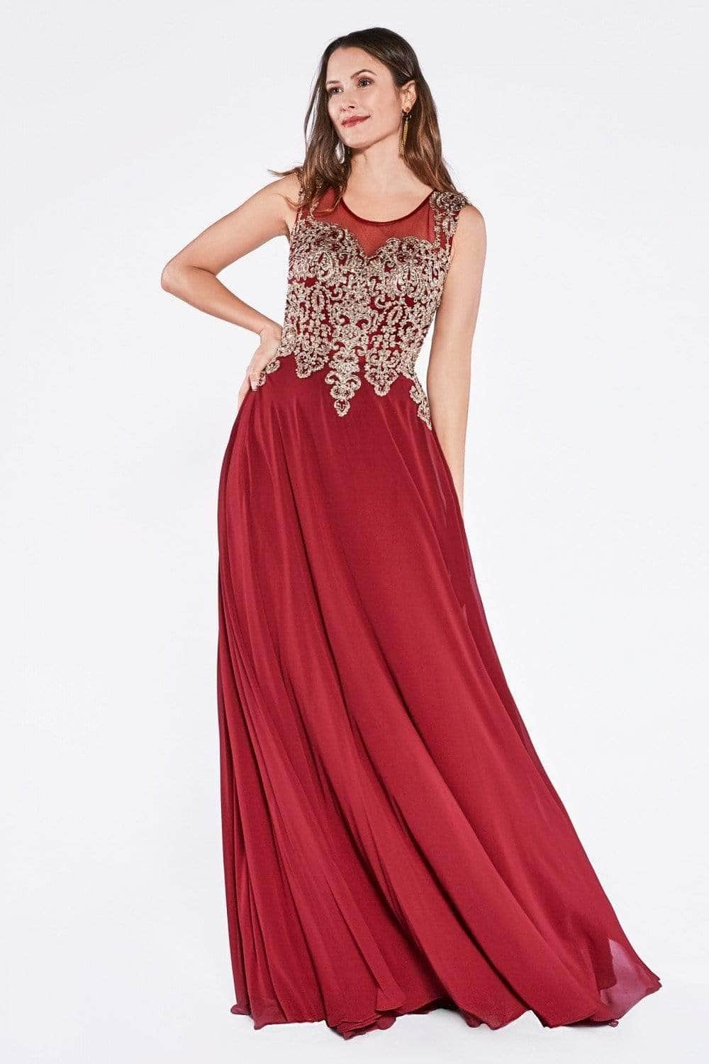 Ladivine 2635 Special Occasion Dress XS / Burgundy-Gold
