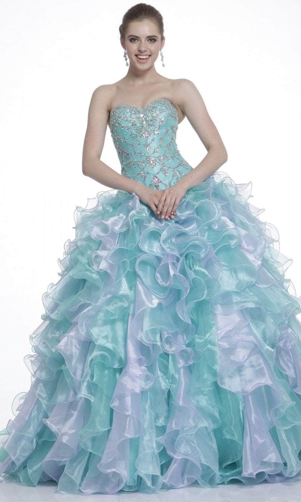 Ladivine 6799 - Two Tone Sweetheart Ruffled Ballgown Ball Gowns 2 / Aqua-Purple