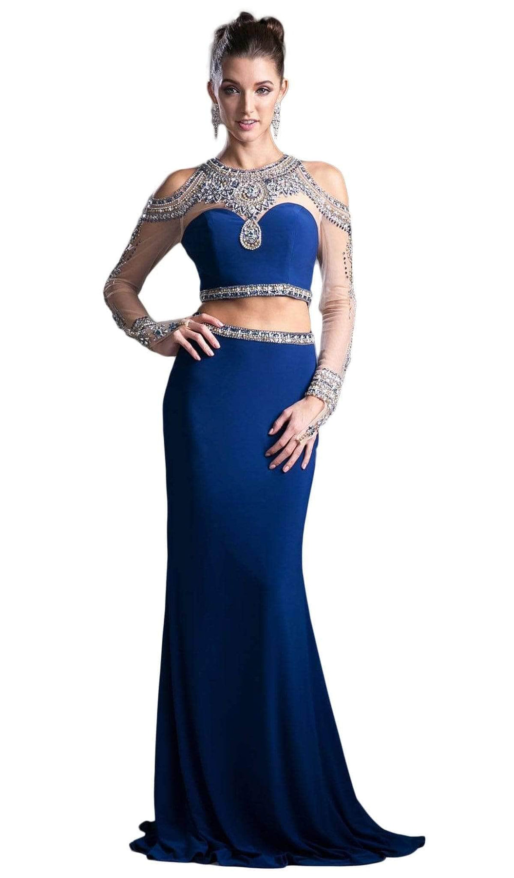 Ladivine 71486 - Rhinestone Embellished Two-Piece Formal Dress Formal Gowns 2 / Navy