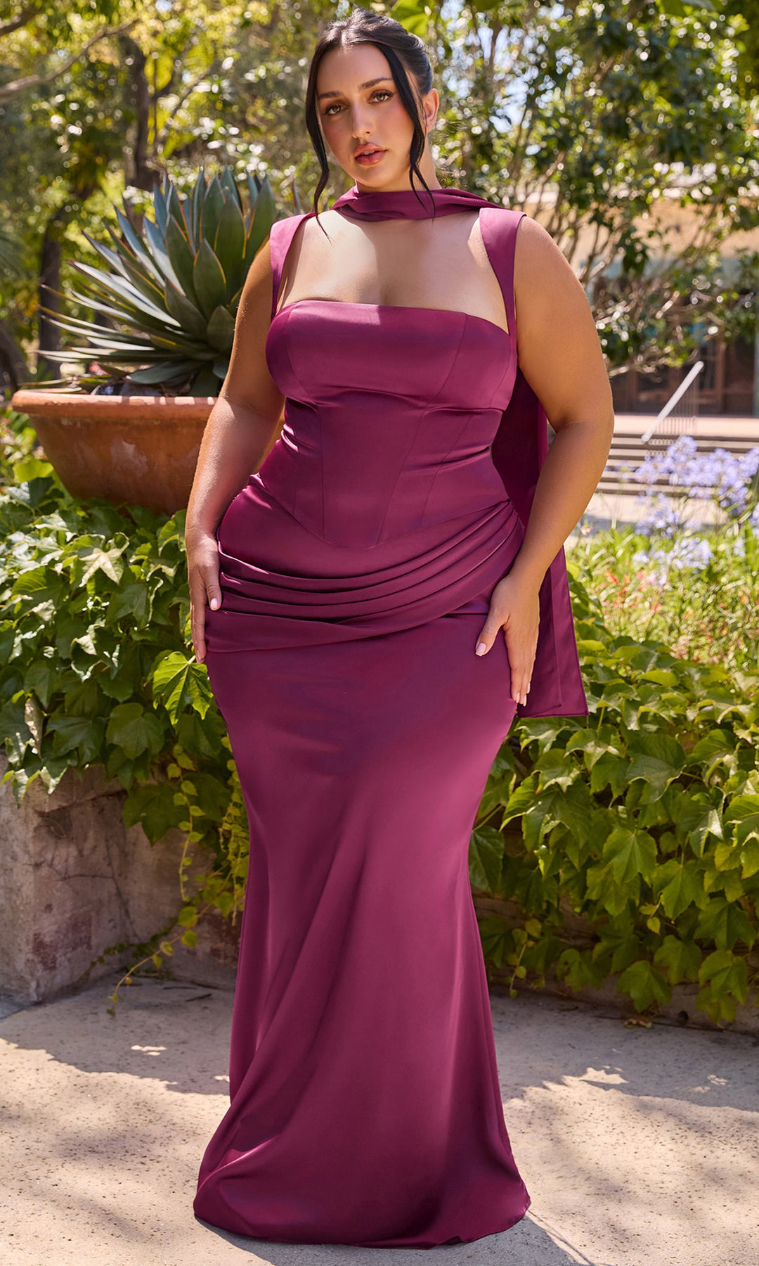Ladivine 7437 Corset Square Neck Long Dress
