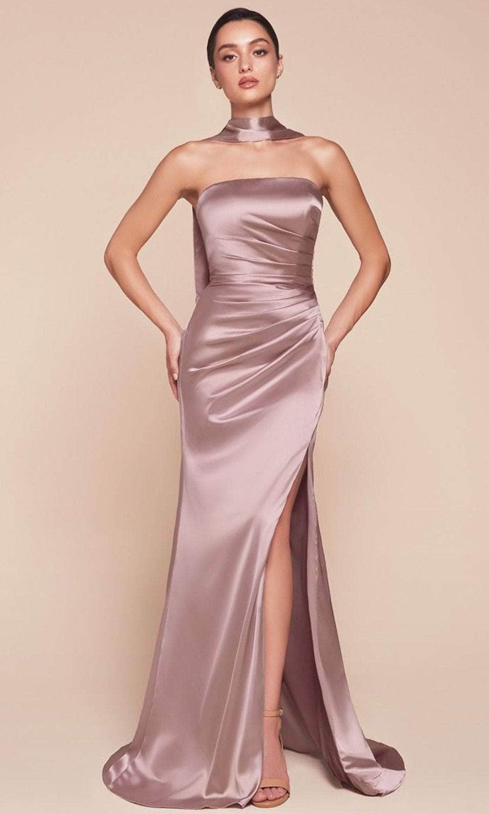 Ladivine 7451 - Strapless Satin Long Gown Bridesmaid Dresses 2 / Mauve