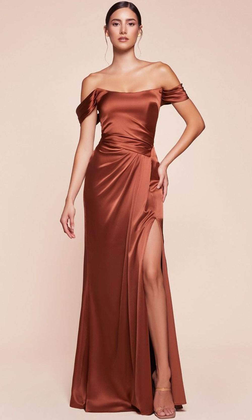 Ladivine 7452 - Satin High Slit Long Gown Bridesmaid Dresses 2 / Sienna
