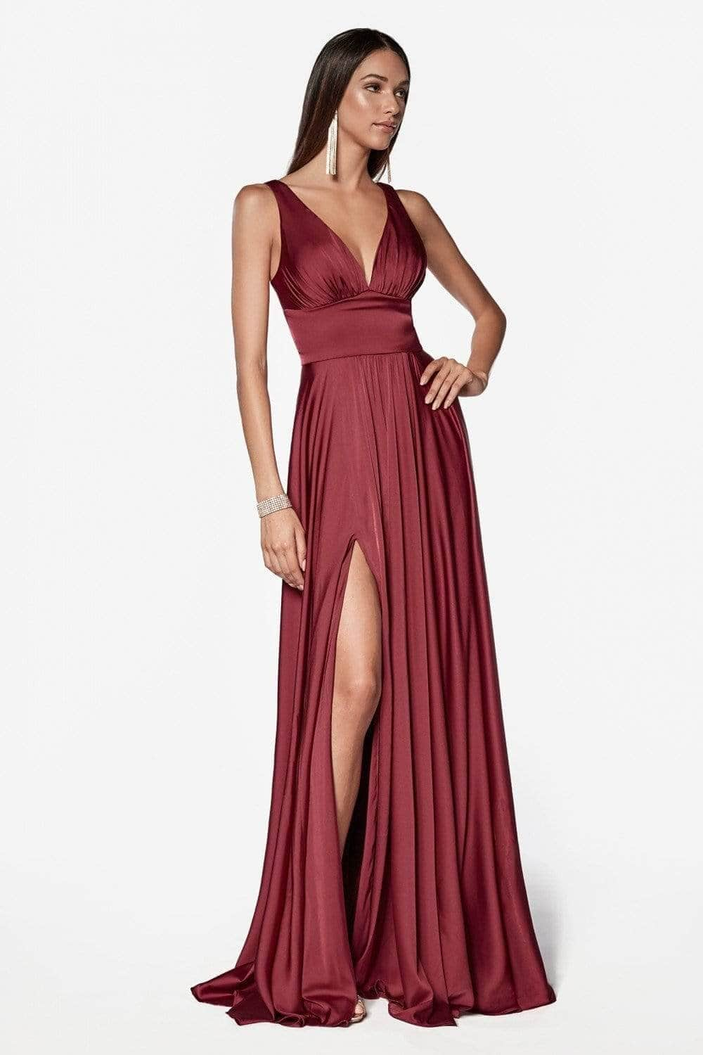 Ladivine 7469 Satin A-Line Dress Bridesmaid Dresses 2 / Burgundy