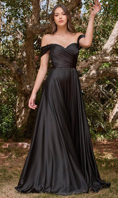 Cinderella Divine 7493C - Off Shoulder A-Line Evening Gown Evening Dresses 18 / Black