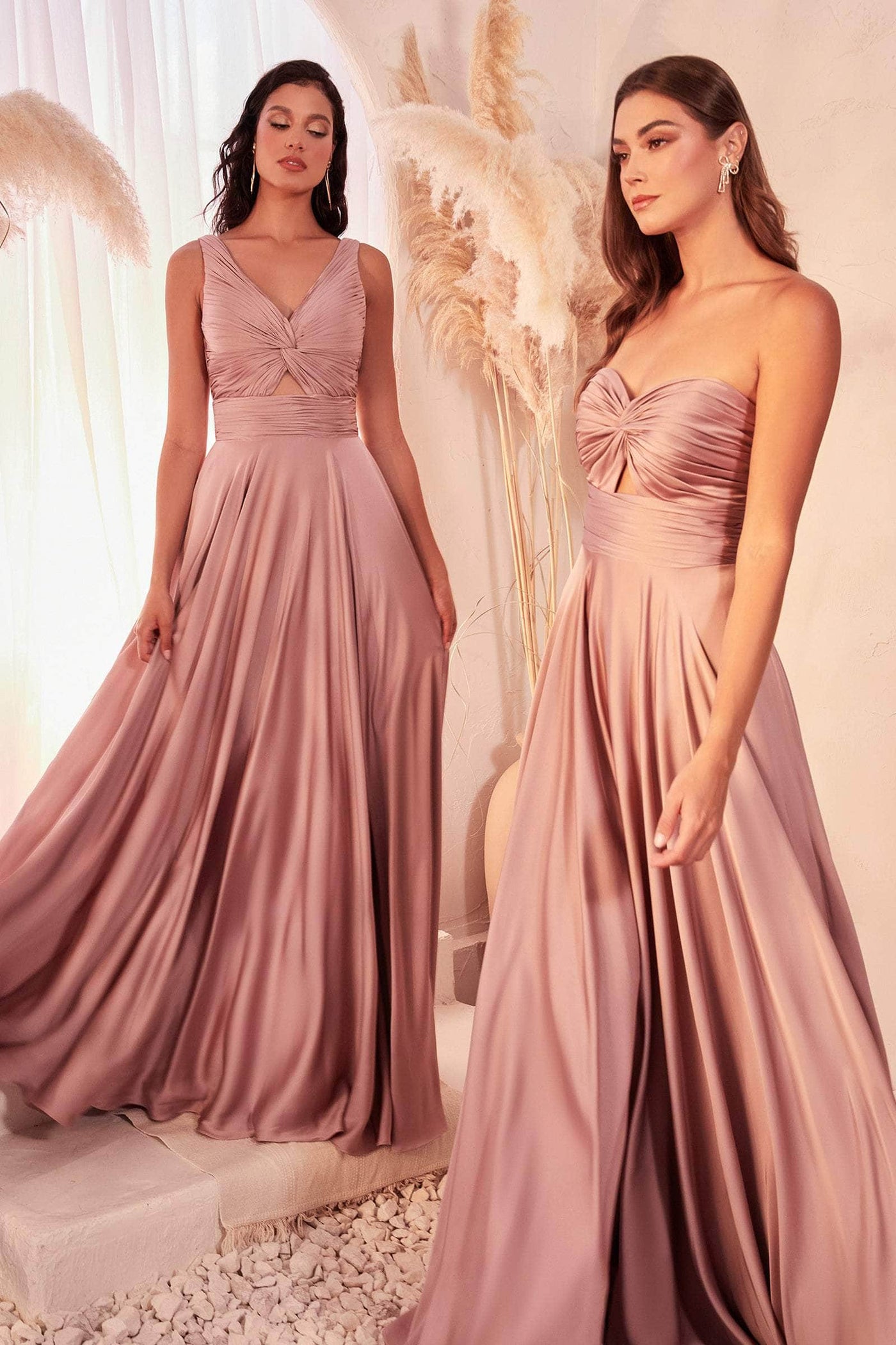 Cinderella Divine 7496 - Keyhole Strapless Satin A-line Gown Prom Dresses 2 / Mauve