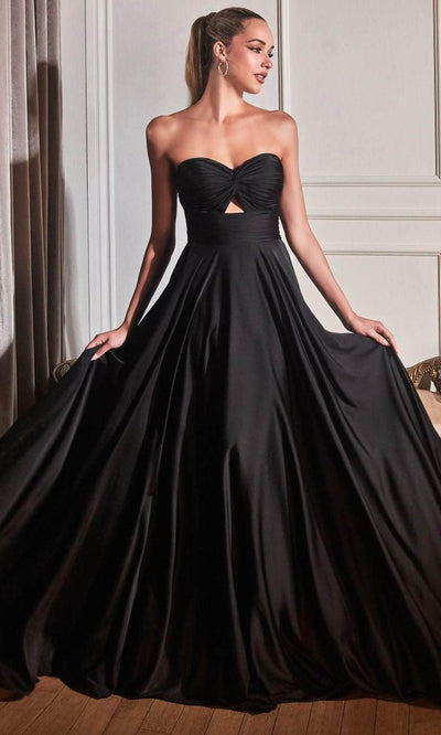 Cinderella Divine 7496 - Keyhole Strapless Satin A-line Gown Special Occasion Dress 2 / Black