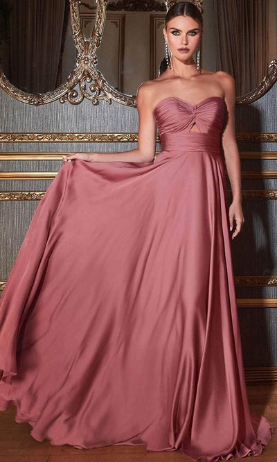 Cinderella Divine 7496 - Keyhole Strapless Satin A-line Gown Special Occasion Dress 2 / Mauve