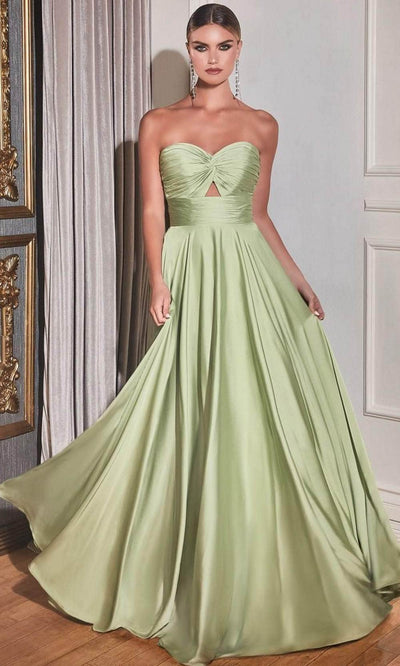 Cinderella Divine 7496 - Keyhole Strapless Satin A-line Gown Special Occasion Dress 2 / Sage