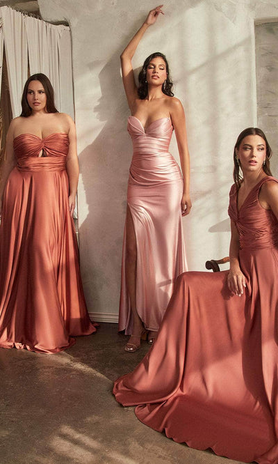Ladivine 7497 - Ruched Knotted V-Neck Prom Gown Prom Dresses