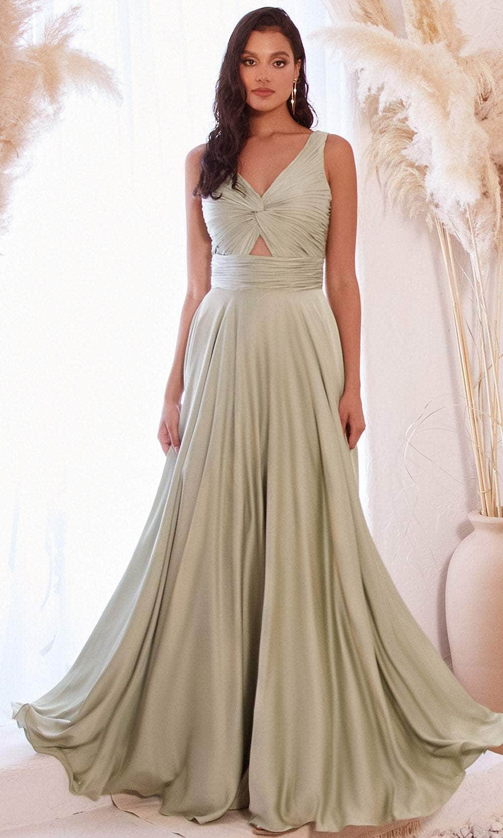 Ladivine 7497 - Ruched Knotted V-Neck Prom Gown Prom Dresses