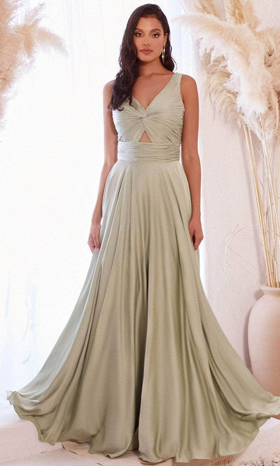 Ladivine 7497 - Ruched Knotted V-Neck Prom Gown Prom Dresses