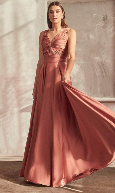 Ladivine 7497 - Ruched Knotted V-Neck Prom Gown Prom Dresses