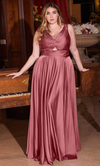Ladivine 7497 - Ruched Knotted V-Neck Prom Gown Prom Dresses