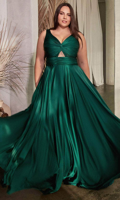 Ladivine 7497 - Ruched Knotted V-Neck Prom Gown Prom Dresses
