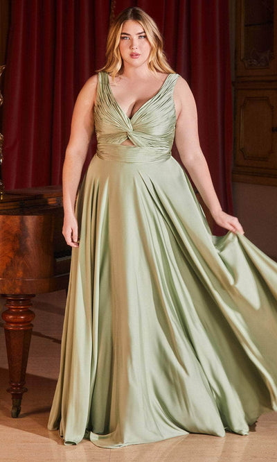 Ladivine 7497 - Ruched Knotted V-Neck Prom Gown Prom Dresses